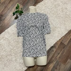 LOFT Outlet Large White Brown Leopard Print Textured Mock Neck Pullover Top
